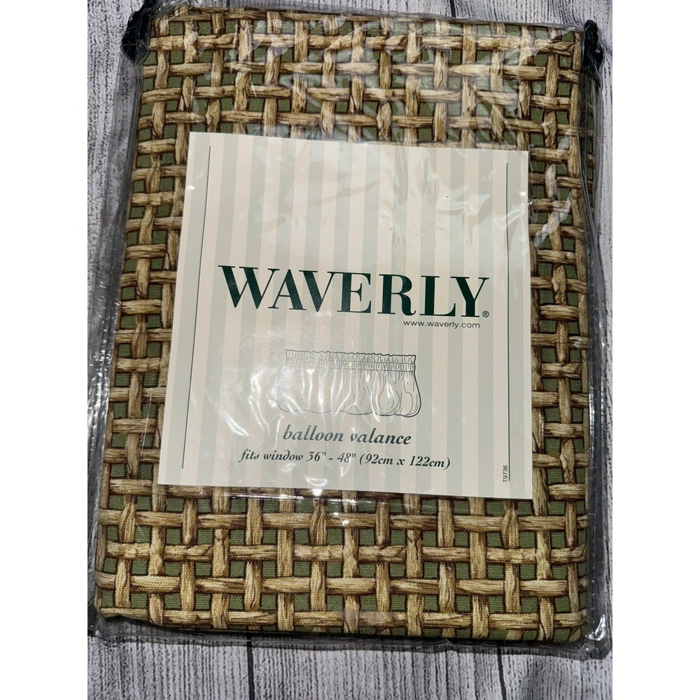 Waverly Balloon Valance Tikki Mist Curtain Basket Weave Green Pattern NEW 79"x14